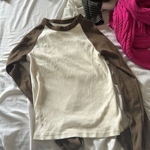 Brandy melville brown and cream ringer tee